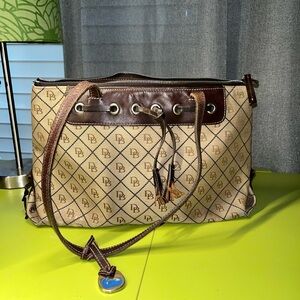 Vintage Dooney Bourke Handbag Brown Signature Canvas Leather Straps & Accents